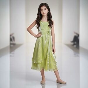 Good Girl USA Lime Green Shimmer Formal Dress Flower Girl Rosette Rhinestone